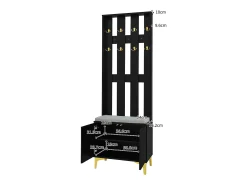 Móvel De Entrada*Hauss Spole Roupeiro com 2 portas, sapateira e almofada, ganchos, pés dourados 60,5x35,2x180,5cm Preto