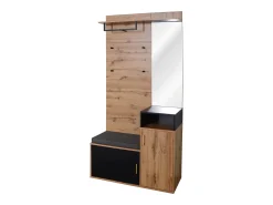 Sale Hauss Spole Roupeiro preto e madeira com espelho, 2 portas, banco e 4 ganchos 105x40x191,5cm Natural claro