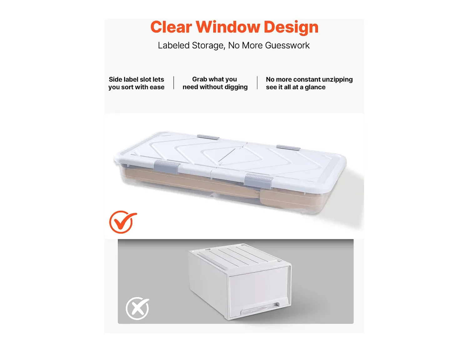 Best Sacos de Armazenamento SucceBuy sob a Cama com Rodinhas, Organizador de Sapatos sob a Cama de 101x51x15 cm, Caixa de Armazenamento com Tampa Transparente