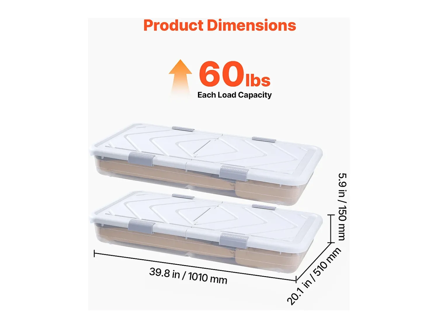 Best Sacos de Armazenamento SucceBuy sob a Cama com Rodinhas, Organizador de Sapatos sob a Cama de 101x51x15 cm, Caixa de Armazenamento com Tampa Transparente