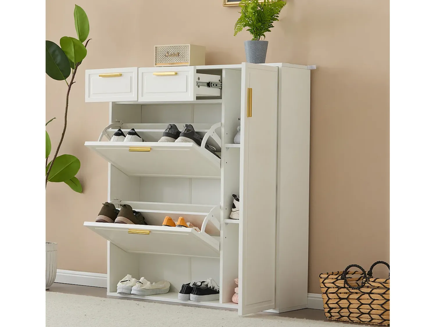 ModernLuxe Sapateira - 3 abas, 2 gavetas e 2 prateleiras -^ Móvel De Arrumação|Sapateira