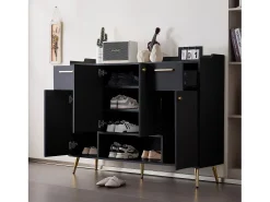 Móvel De Arrumação|Sapateira|ModernLuxe Sapateira - 2 gavetas + 4 portas + compartimento aberto - Preto