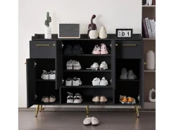 Móvel De Arrumação|Sapateira|ModernLuxe Sapateira - 2 gavetas + 4 portas + compartimento aberto - Preto