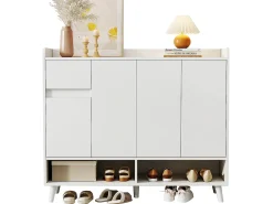 Móvel De Arrumação|Sapateira|Merax Sapateira - 120 x 35 x 99 cm - com 4 portas e 1 gaveta + prateleira ajustável - amplo espaço de armazenamento - aglomerado - Branco