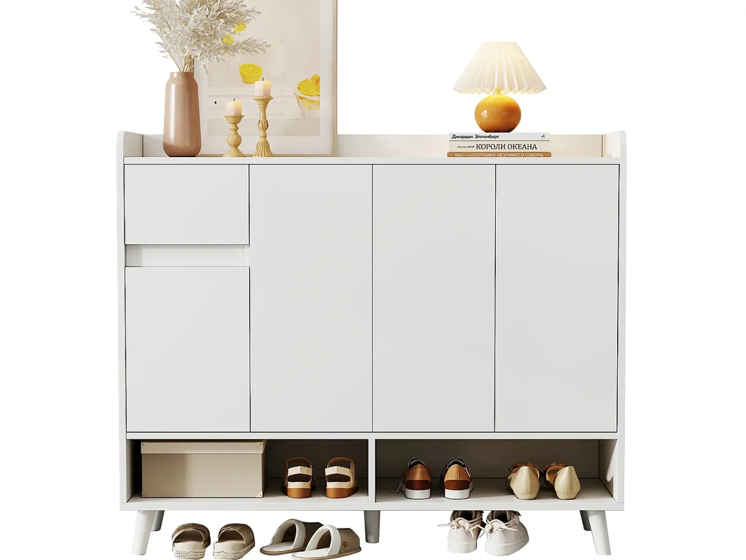 Móvel De Arrumação|Sapateira|Merax Sapateira - 120 x 35 x 99 cm - com 4 portas e 1 gaveta + prateleira ajustável - amplo espaço de armazenamento - aglomerado - Branco