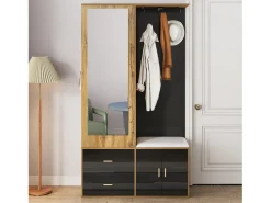 Móvel De Arrumação|Sapateira*Merax Sapateira + banco + roupeiro com espelho - 2 portas e 2 gavetas - 100x38x180cm - Aglomerado - e natural Preto