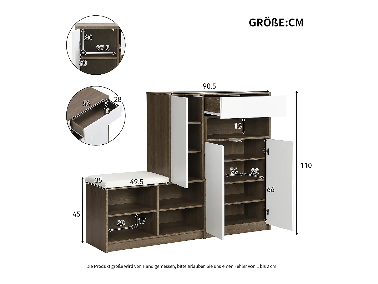 Online Merax Sapateira + conjunto de sapateira com almofada - 140 x 35 x 110 cm - Aglomerado - Branco