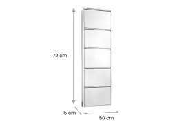 Móvel De Arrumação|Sapateira*Dmora Sapateira 0, Sapateira com portas de entrada metálicas, Sapateira linear moderna em , 50x15h169 cm, com 5 portas Branco