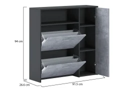 Outlet Dmora Sapateira 0, Sapateira de entrada com prateleiras, Armário multiuso moderno com 3 portas, Fabricado na Itália, 91x27h94 cm, Antracite e Cimento Preto