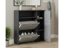 Móvel De Arrumação|Sapateira|Dmora Sapateira Aldaya, Sapateira que economiza espaço, Sapateira de entrada, Armário com 3 portas dobráveis, 92x27h94 cm, Antracite, Cimento Preto