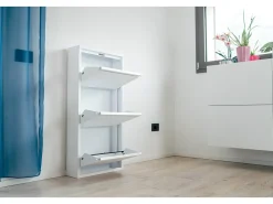 Hot Dmora Sapateira Alginet, Sapateira que economiza espaço, Sapateira de entrada, Sapateira de metal com 3 portas, 50x15h103 cm, Branco