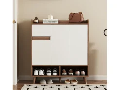 Hauss Spole Sapateira branca e madeira com 3 portas e 1 gaveta, prateleiras reguláveis ​​​​90x35x99cm^ Móvel De Arrumação|Sapateira