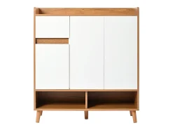 Hauss Spole Sapateira branca e madeira com 3 portas e 1 gaveta, prateleiras reguláveis ​​​​90x35x99cm^ Móvel De Arrumação|Sapateira