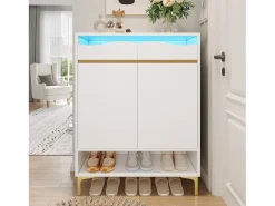 Móvel De Arrumação|Sapateira* Sapateira branca moderna com LED e 2 gavetas, design e iluminação para corredor Branco