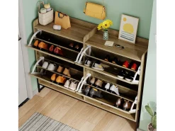 Merax Sapateira com 4 abas - 121 x 25 x 91,5 cm - sapateira regulável - aglomerado - natural^ Móvel De Arrumação|Sapateira