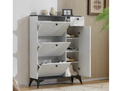 Móvel De Arrumação|Sapateira*Merax Sapateira com 3 abas, 1 gaveta e 1 porta - 90 x 25 x 121 cm - Aglomerado e metal - Branco