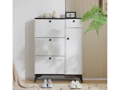 Móvel De Arrumação|Sapateira*Merax Sapateira com 3 abas, 1 gaveta e 1 porta - 90 x 25 x 121 cm - Aglomerado e metal - Branco