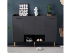 Móvel De Arrumação|Sapateira*Merax Sapateira com 2 gavetas e 4 portas - 130 x 37 x 100 cm - pés metálicos e aglomerado - Preto