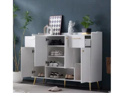 Merax Sapateira com 2 gavetas e 4 portas - 130 x 37 x 100 cm - pés metálicos e aglomerado -^ Móvel De Arrumação|Sapateira