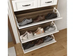 Hauss Spole Sapateira com 2 gavetas e 3 portas - Puxadores pretos - Branco + natural^ Móvel De Arrumação|Sapateira