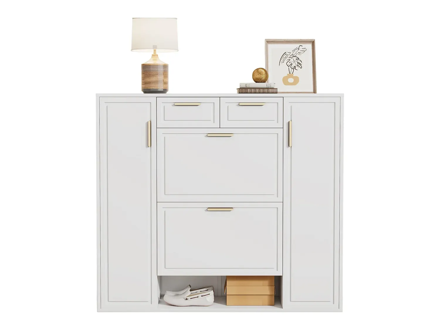 Móvel De Arrumação|Sapateira*Hauss Spole Sapateira com 2 gavetas e 4 portas - Branca 120x24x107 cm Branco