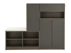 Hauss Spole Sapateira com 3 portas, 1 gaveta e banco estofado - Madeira PB - Cinza Cinzento