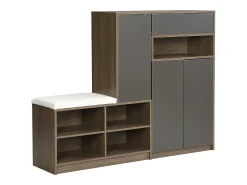 Hauss Spole Sapateira com 3 portas, 1 gaveta e banco estofado - Madeira PB - Cinza Cinzento
