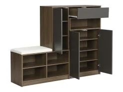 Hauss Spole Sapateira com 3 portas, 1 gaveta e banco estofado - Madeira PB - Cinza Cinzento