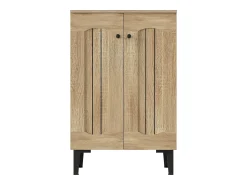 Móvel De Arrumação|Sapateira|Hauss Spole Sapateira com 2 portas - prateleiras ajustáveis ​​- Cor: madeira e preto Natural claro