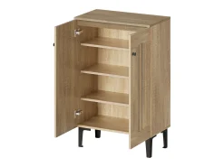 Móvel De Arrumação|Sapateira|Hauss Spole Sapateira com 2 portas - prateleiras ajustáveis ​​- Cor: madeira e preto Natural claro