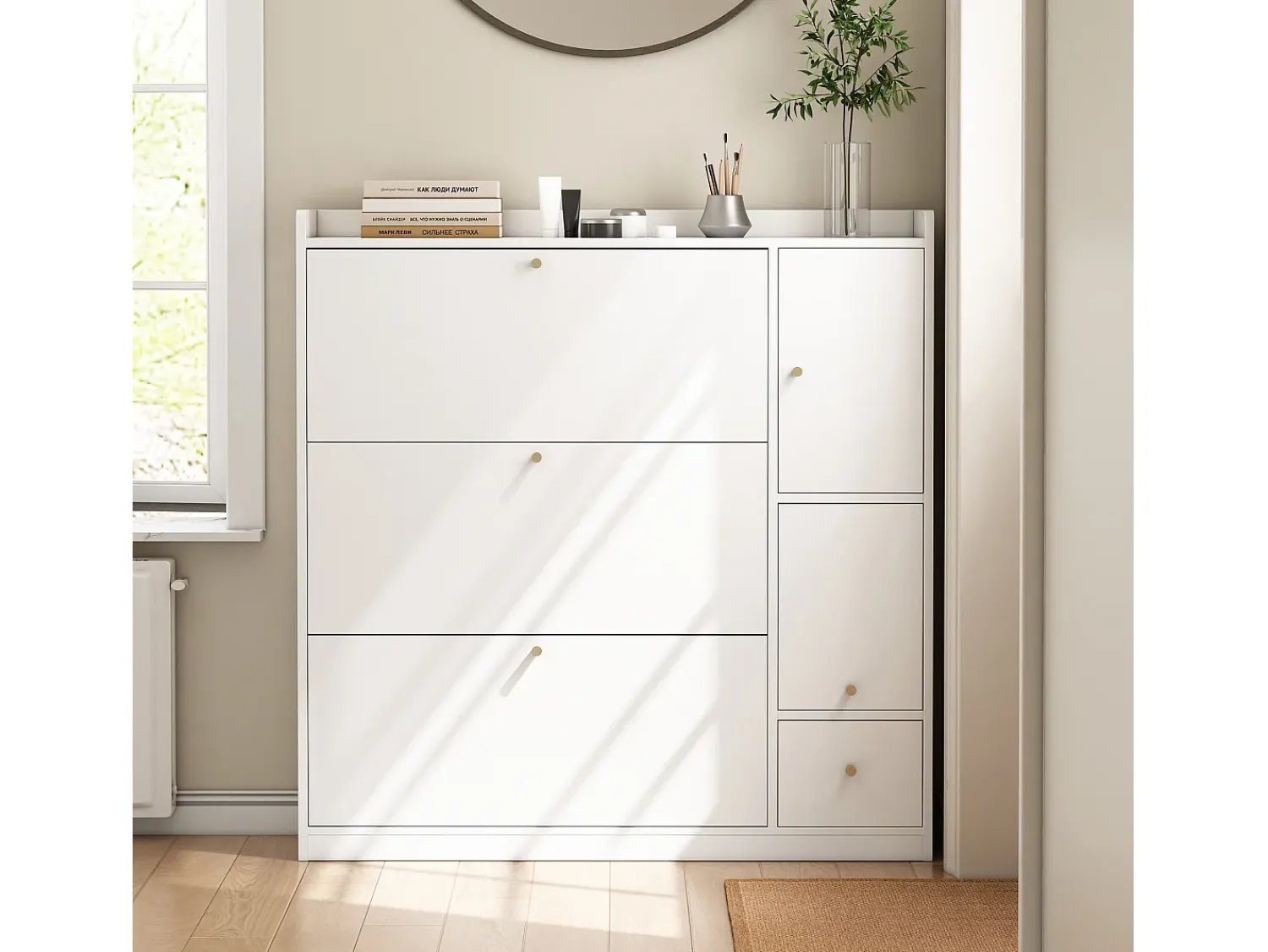 Best Hauss Spole Sapateira com 4 portas, banco rebatível e 1 gaveta - Madeira PB branca Branco