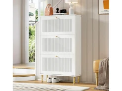 Móvel De Arrumação|Sapateira|Merax Sapateira com 3 portas basculantes com ranhuras - 73 x 23 x 125 cm - com 6 prateleiras - MDF + aglomerado - branca Branco