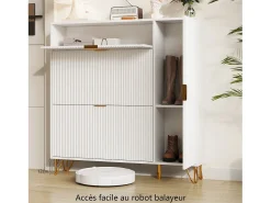 Discount Sapateira com 3 portas basculantes e gaveta de arrumação, 110 x 24 x 118,5 cm, branca Branco