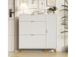 Discount Sapateira com 3 portas basculantes e gaveta de arrumação, 110 x 24 x 118,5 cm, branca Branco