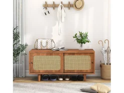 Discount Hauss Spole Sapateira com 2 portas de correr - Prateleiras ajustáveis- Cor natural Natural escuro