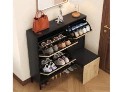 Sale Hauss Spole Sapateira com 3 portas e banco embutido - e natural Preto