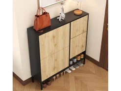 Sale Merax Sapateira com 4 portas e trocador - 105 x 25 x 115,5 cm - MDF - brilhante Preto