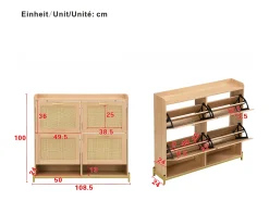 Móvel De Arrumação|Sapateira*Hauss Spole Sapateira com 4 portas em rattan - Base em metal - Cor carvalho claro Natural claro