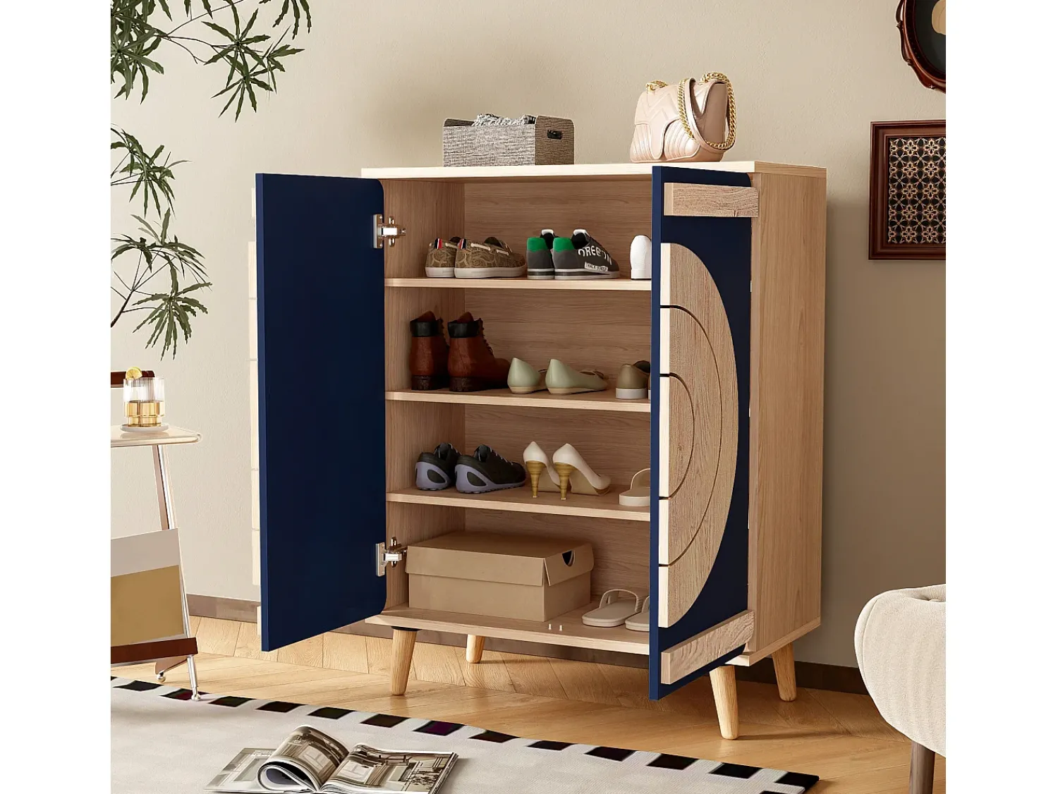 Móvel De Arrumação|Sapateira*Hauss Spole Sapateira com 2 portas redondas geométricas - e bege claro Azul