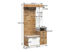Móvel De Arrumação|Sapateira*Merax Sapateira com bancada, cabide e espelho - 105 x 40 x 190,5 cm - MDF e aglomerado - e madeira Branco
