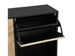 New ModernLuxe Sapateira com banco rebatível - 3 portas basculantes - Preto e Natural Natural claro