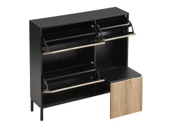 New ModernLuxe Sapateira com banco rebatível - 3 portas basculantes - Preto e Natural Natural claro