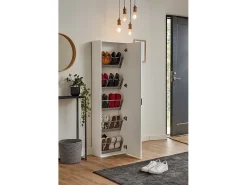 Móvel De Arrumação|Sapateira|Dmora Sapateira Dabarre, Móvel de entrada multiuso com porta espelhada, Sapateira moderna com 5 prateleiras, 100% Fabricado na Itália, 50x18h178 cm, Branco