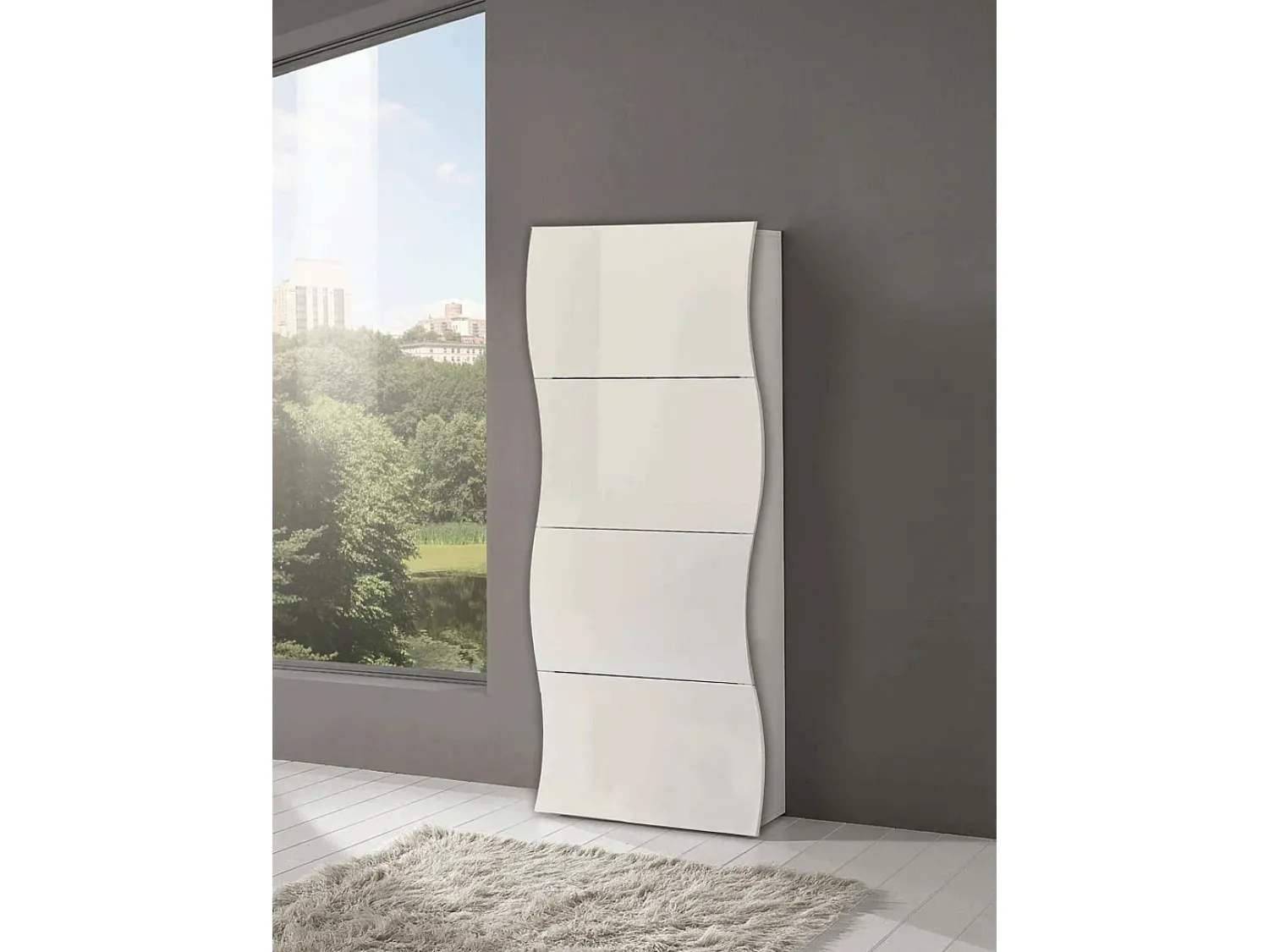 Móvel De Arrumação|Sapateira|Dmora Sapateira Ddelig, Armário multiuso com 4 portas, Sapateira de entrada, 100% Fabricado na Itália, 71x27h162 cm, brilhante Branco