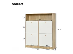 Clearance Merax Sapateira de 4 portas - 90 x 24 x 104,5 cm - com prateleiras abertas - para hall de entrada/corredor - MDF - natural + branco Natural claro