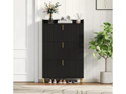 Móvel De Arrumação|Sapateira|Merax Sapateira de 3 portas - 80 x 23,5 x 123,5 cm - com 6 compartimentos + dispositivo anti-tombamento - MDF - preta Preto
