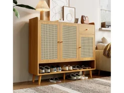 Móvel De Arrumação|Sapateira*Merax Sapateira de vime - 120 x 35 x 106 cm - com 3 portas + 1 gaveta + 5 prateleiras - aglomerado - natural Natural claro