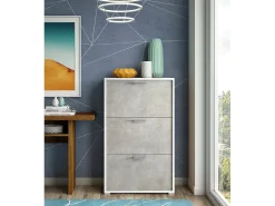Dmora Sapateira Dferrari, móvel de entrada multiuso com 3 portas sanfonadas, sapateira moderna, 100% Made in Italy, 67x18h112 cm, e Cimento^ Móvel De Arrumação|Sapateira