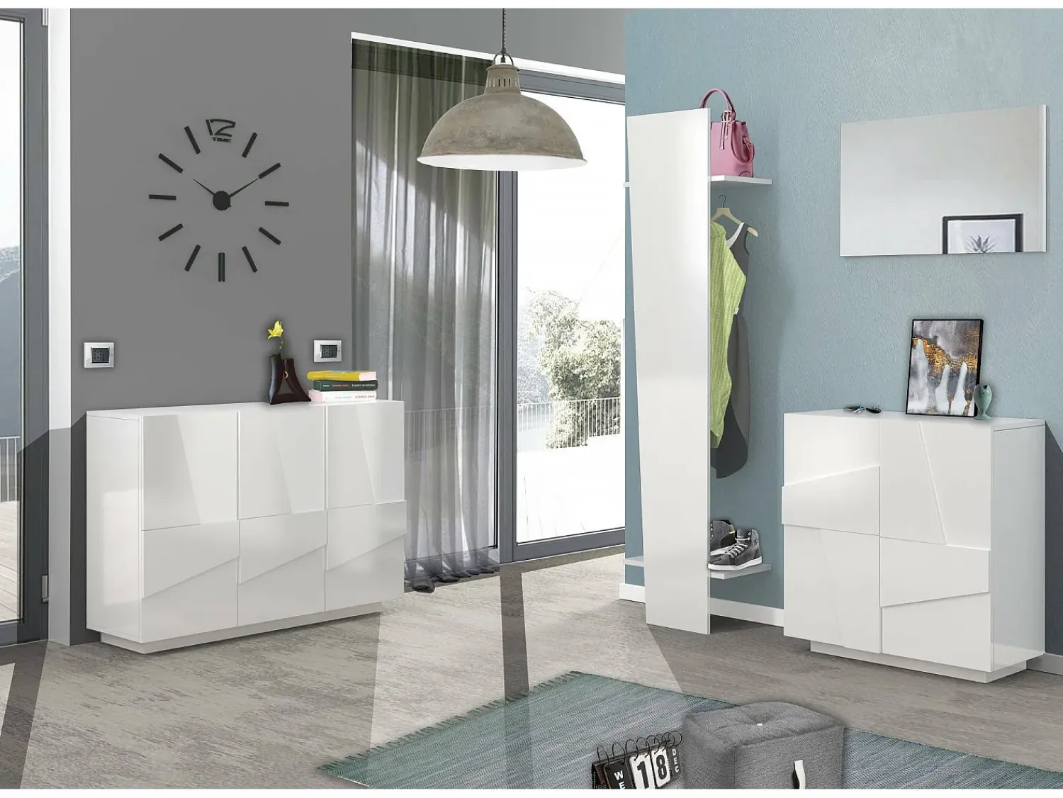 Móvel De Arrumação|Sapateira|Dmora Sapateira Dfogl, Armário multiuso com 2 portas, Sapateira de entrada, 100% Fabricado na Itália, 81x38h86 cm, brilhante com detalhe Branco
