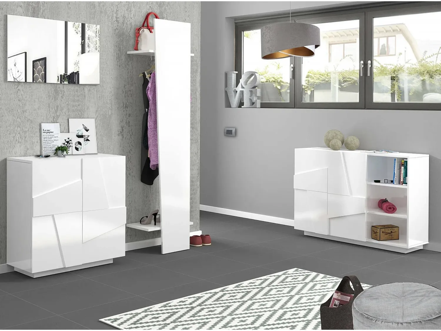 Móvel De Arrumação|Sapateira|Dmora Sapateira Dfogl, Armário multiuso com 2 portas, Sapateira de entrada, 100% Fabricado na Itália, 81x38h86 cm, brilhante com detalhe Branco